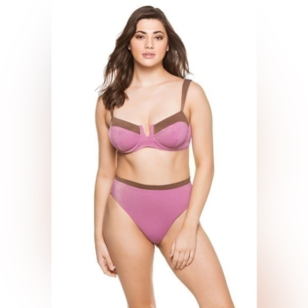Revolve x Maxswim brown and pink swimsuit bikini 36-38D bottoms XS set NWT
